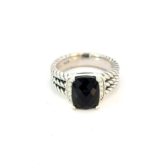 David Yurman Onyx Diamonds Ring Size 6.5 Sterling Silver Estate DY649 - Picture 1 of 7